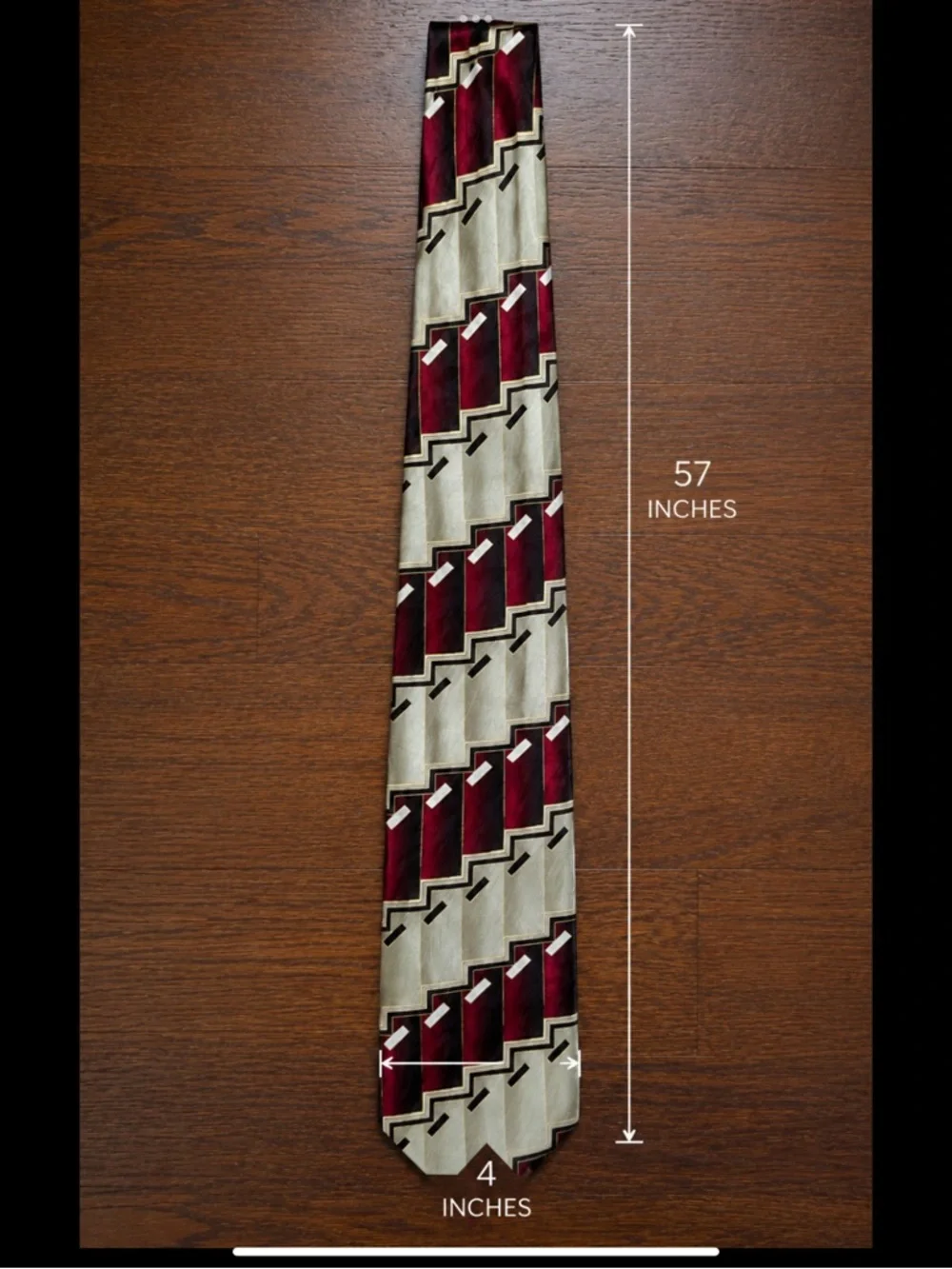 Art Deco Executive Silk Tie • Burgundy Geometric Silk Necktie • Wide 4”Power Tie